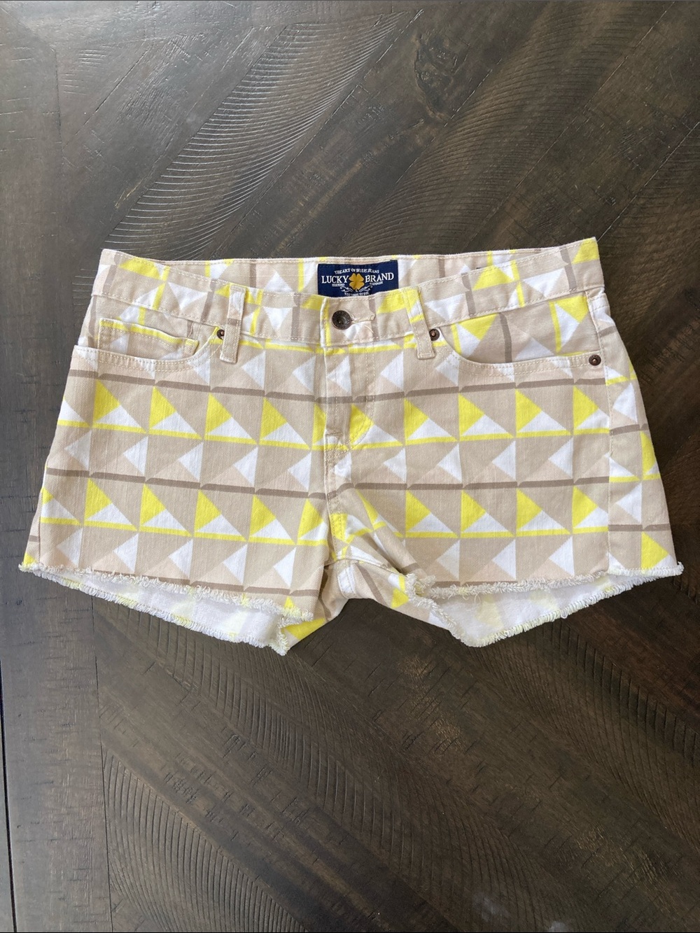 Women’s Lucky Brand Triangle Print Denim Cutoff Shorts - Yellow & Cream